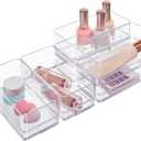 STORi SimpleSort 6-Piece Stackable Clear Drawer Organizer Set | 6" x 3" x 2" Rectangle Trays | Small Makeup Vanity Storage Bins and Office Desk Drawer Dividers | Made in USA