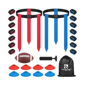 Flag Football Set, 14 Player Adjustable Flag Football Belts, 42 Flags, 8 Practice Cones, Size 3 Football, Pump and Bag, Perfect for Youth, Adults and Children to Capture The Flag