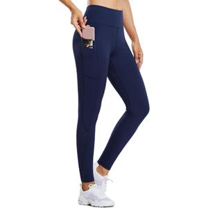 baleaf Women's Fleece Lined Leggings Water Resistant Thermal Winter Warm Tights High Waisted with Pockets Running Gear (A-navy-27")