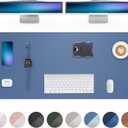 Leather Desk Pad Protector- 48" x 17" Office Desk Mat, Non-Slip PU Leather Mouse Pad, Waterproof Desk Blotter Mat, Desk Cover for Office and Home (Grey Blue)