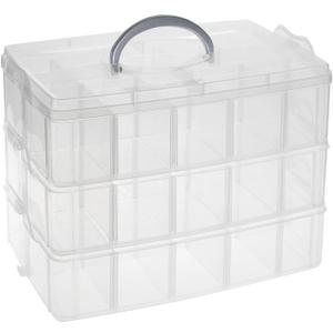 Bright Creations 3-Tier Plastic Craft Storage Containers with 30 Compartments, 40 Sticker Labels (9.5 x 6.5 x 7.2 Inch)