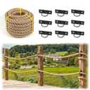 Muzata 50FT Complete Rope Support Holder Railing Kit with 1.5inch Natural Jute Hemp Rope Comprehensive Solution Length Adjustable Easy to Install with Paper User Guide M082