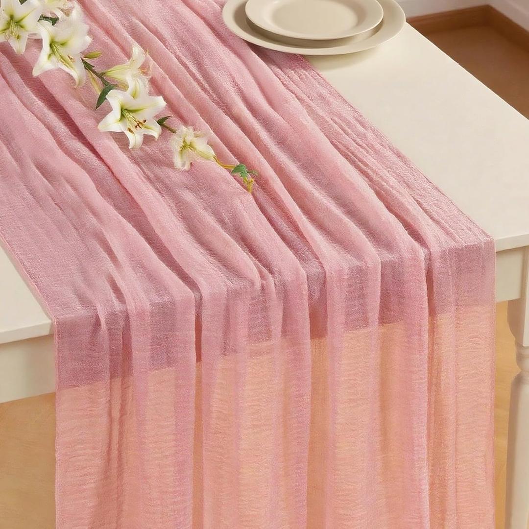 1Pack Pink Valentines Day Table Runner 120 Inch Rustic Cheesecloth Table Runners 10Ft Sheer Gauze Tablecloth for Wedding Bridal Baby Shower Home Decoration (10ft x 1pcs)