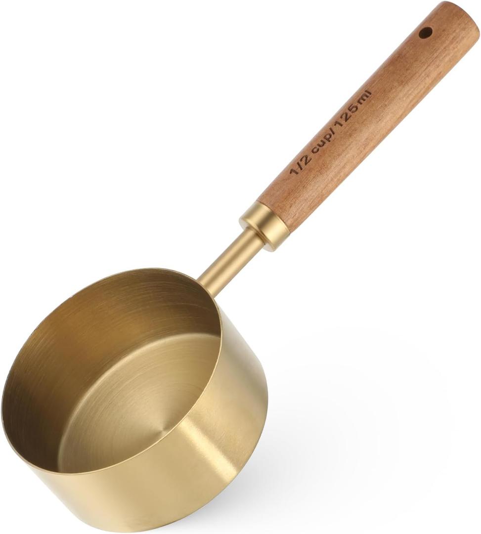 125 ML Tablespoon Coffee Scoop, Stainless Steel Wood Teaspoon Scoop, Wood Long Handle Coffee-Bean Scoops, Measuring Scoops for Coffee, Tea, Spices (1/2cup, 7 Inch)
