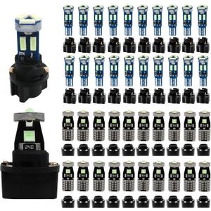 WLJH 40 Pack T5 T10 LED Bulbs with Sockets, Non Polarity Plug and Play, 300 Lumen Dimmable,for Interior Dash Gauge Cluster Dome Map Footwell and License Plate Lights, Fits 74 2721 194 168, Ice Blue