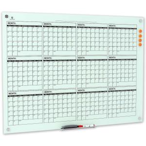 TSJ OFFICE Glass Calendar Whiteboard - 48 x 36 Inches Wall Mounted Dry Erase Yearly Planner for Wall, Large Magnetic Glass White Board for Office, Home & School