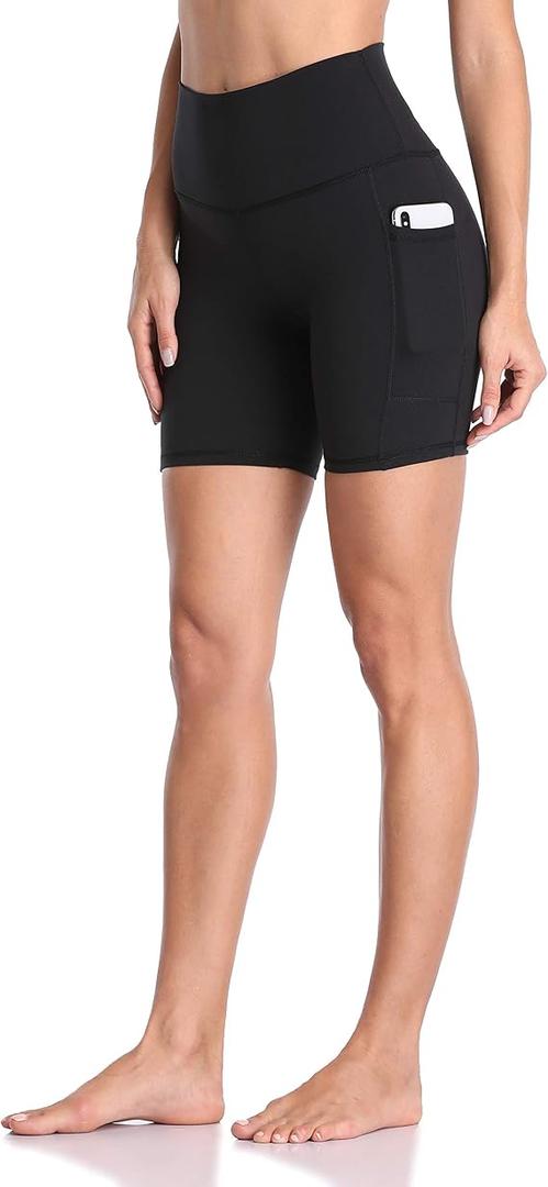 Colorfulkoala Women's High Waisted Biker Shorts with Pockets 6" Inseam Yoga Tummy Control Short (Large)