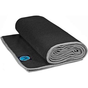 Youphoria Yoga Microfiber Non-Slip Towel - Hot Yoga Mat Towel for Enhanced Grip and Sweat Absorption - Black with Gray Stitching