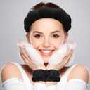 Zkptops Spa Headband for Washing Face Wristband Sponge Makeup Skincare Headband Terry Cloth Bubble Soft Get Ready Hairband for Women Girl Puffy Padded Headwear Non Slip Thick Hair Accessory(Black)