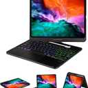 Keyboard Case for iPad Pro 12.9 inch 6th Generation 2022 5th 2021/4th 2020/3rd 2018 Gen,360 Rotatable Wireless Folio 180 Swivel Stand Hard Cover Black