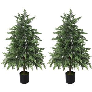 3FT Artificial Christmas Cedar Tree for Outdoor Front Porch Decor, Real Touch Christmas Topiary, Realistic Potted Fake Faux Tree Plants for Indoor Garden Holiday Winter Decoration