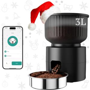 Automatic WiFi Feeder with APP Control, Detachable Food Dispenser, 3L Auto Feeder for Cats & Small Dogs, Up to 10 Meals Per Day, Black