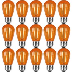15 Pack S14 LED Light Bulb Orange Led Replacement Bulbs 2W S14 LED String Light Vintage Edison Bulb E26 Base Plastic Shatterproof Decorative Bulb for Outdoor Home Patio Christmas Decor(Orange)