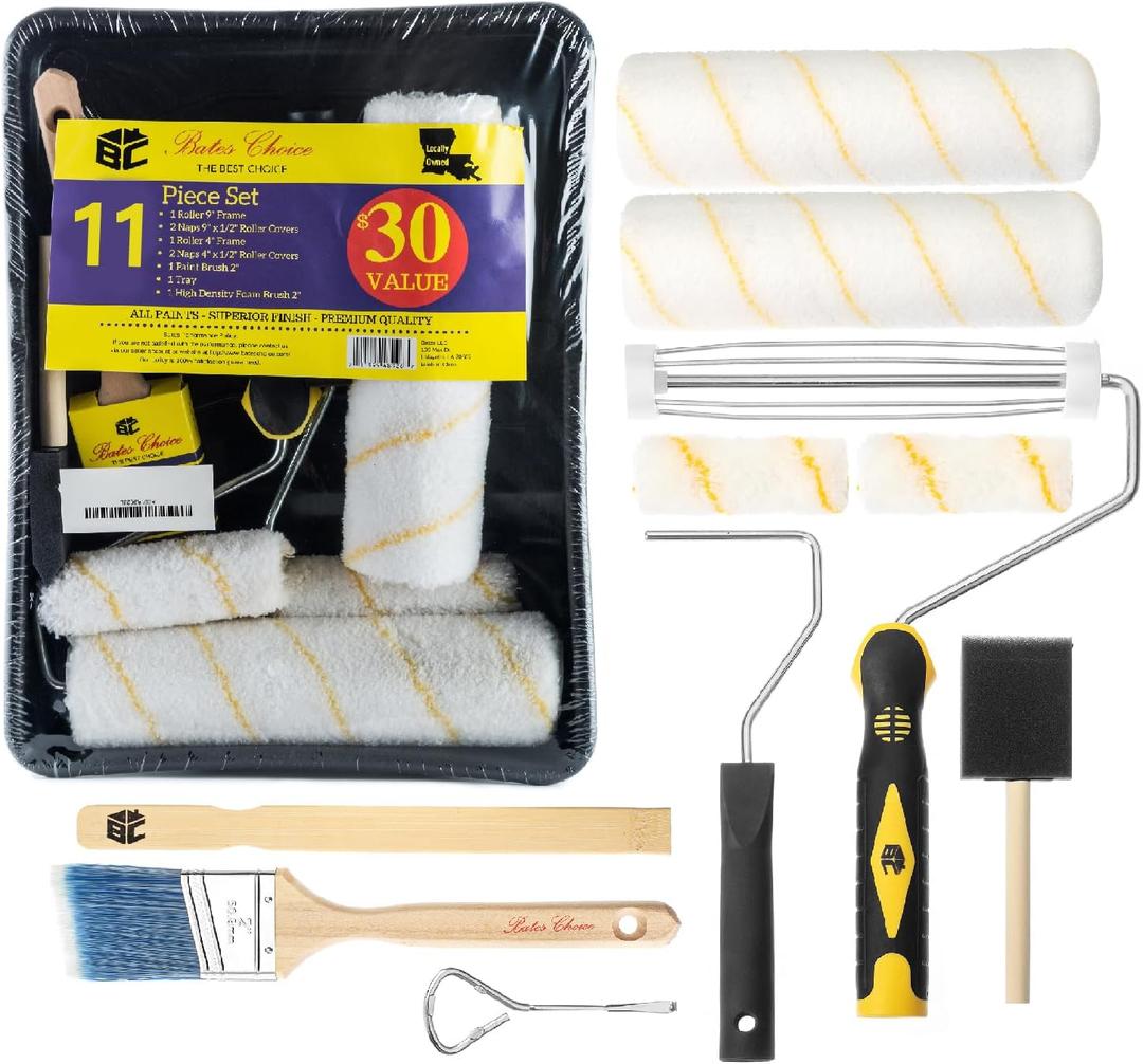 Bates Paint Roller - Paint Brush, Paint Tray, Roller Paint Brush, 11 Piece Home Painting Supplies, Foam Brush, House Painting Tray, Painting Tools, Roller and Paint Brushes, Interior Paint Brushes