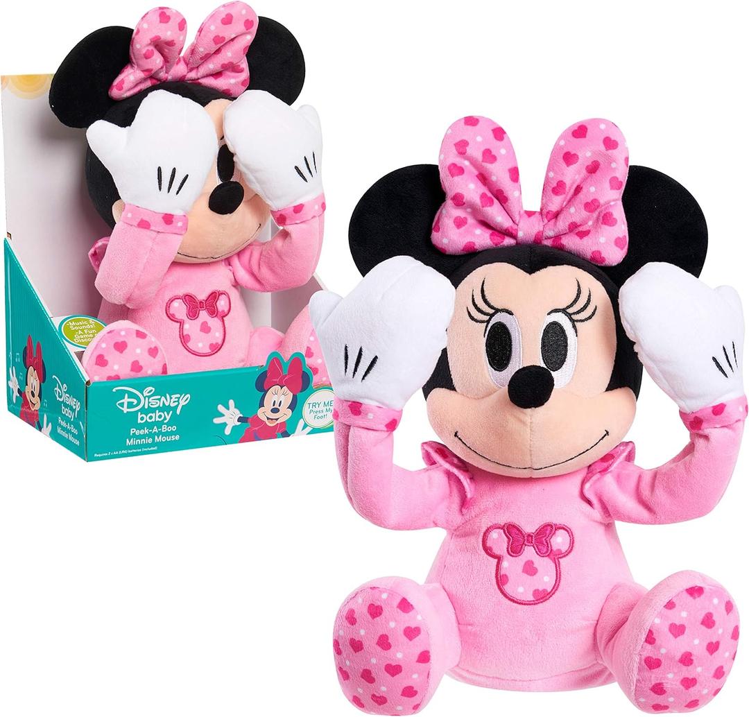 Disney Baby Peek-A-Boo Interactive Plush Stuffed Animal with Sounds, Minnie Mouse, Pink, Kids Toys for Ages 09 Month by Just Play