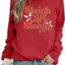LUKYCILD Sleigh Sweatshirt Women Sleigh Girl Sweatshirt Casual Shirt Funny Long Sleeve Shirt (X-Large, Red-2)