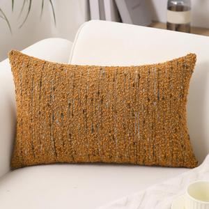 Textured Boucle Lumbar Pillow Covers 12x20 Neutral Striped Throw Pillows Soft Modern Farmhouse Pillow Cases, 1pc Decorative Accent Rectangle Couch Cushion Cover for Bed Sofa, Dark Yellow