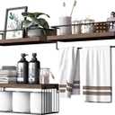 PopiShelves Bathroom Shelves Over Toilet for Wall, Floating Shelves with Storage Basket Paper Holer for Kitchen Living Room, Bedroom & Classroom, Set of 3 (Dark Brown)