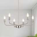 Modern Brushed Nickel Chandelier for Dining Room, 6-Light Candle Chandelier, 22" Transitional Hanging Ceiling Light Fixture for Living Room, Foyer, Entryway, Kitchen