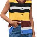 Tankaneo Womens Color Block Striped Sweater Vest Tops Summer Casual Button Up Knit Sleeveless Cardigan Tank Tops Yellow (M)