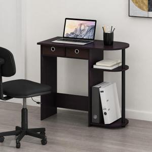 Furinno Go Green 32-Inch Computer Desk with 2-Tier Shelf, Dark Mocha, 32-in Wide with 2 Drawers