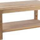 Teak Wood Side Table with Storage, Indoor and Outdoor Wooden Furniture for Deck, Porch, Balcony, Living Room, Bedroom and Backyard (36" D x 18" W x 16" H)