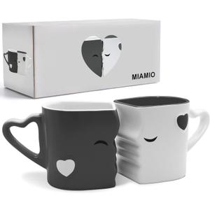 MIAMIO - Coffee Mugs/Kissing Mugs Set Ceramic with Gift Box (Gray)