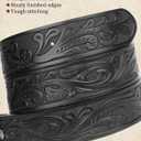 Leather Western Buckle Belts for Woman Men Christmas Gifts, Cowboy Cowgirl Country Embossed Belt for Jeans (Black)