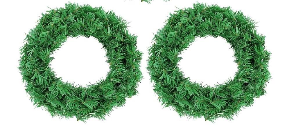 Artificial Christmas Wreath, Green Christmas Wreath，16 Inch Canadian Pine Artificial Christmas Wreath Gifts for Christmas Party Decor, Front Door Wreath, Unlit,(2, Green 16inch)