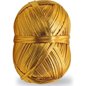 Metallic T-Shirt Yarn 140 Yards Knitting Fabric Crochet Cloth Shiny Tshirt Yarn for Crocheting Beginners DIY Hand Craft Bag Blanket Cushion Projects (Golden)