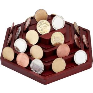 PH PandaHall Challenge Coins Display Holder, 4 Rows Wood Army Military Coin Holder Rack Coin Storage Organizer Shelf for Collectors, Gift, Challenge Coin Display, Brown, 1 Pack, 11x10x3inch