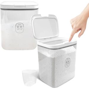2 Pack 5.5L Laundry Detergent Dispenser with One-Press Lid, Laundry Powder Container for Laundry Room Organization and Storage Pod and Airtight Dishwasher Pod Holder for Bead Powder