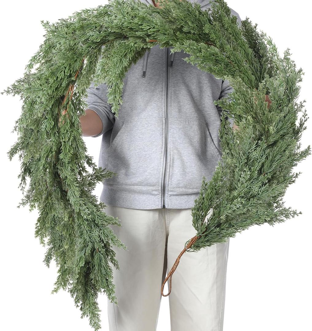 Dingion 1 Pcs 9 ft Christmas Cedar Garland - Softer & Thicker Realistic Pine Needles Artificial Classic Garland Decoration for Winter Holiday Mantel, Stair, Table