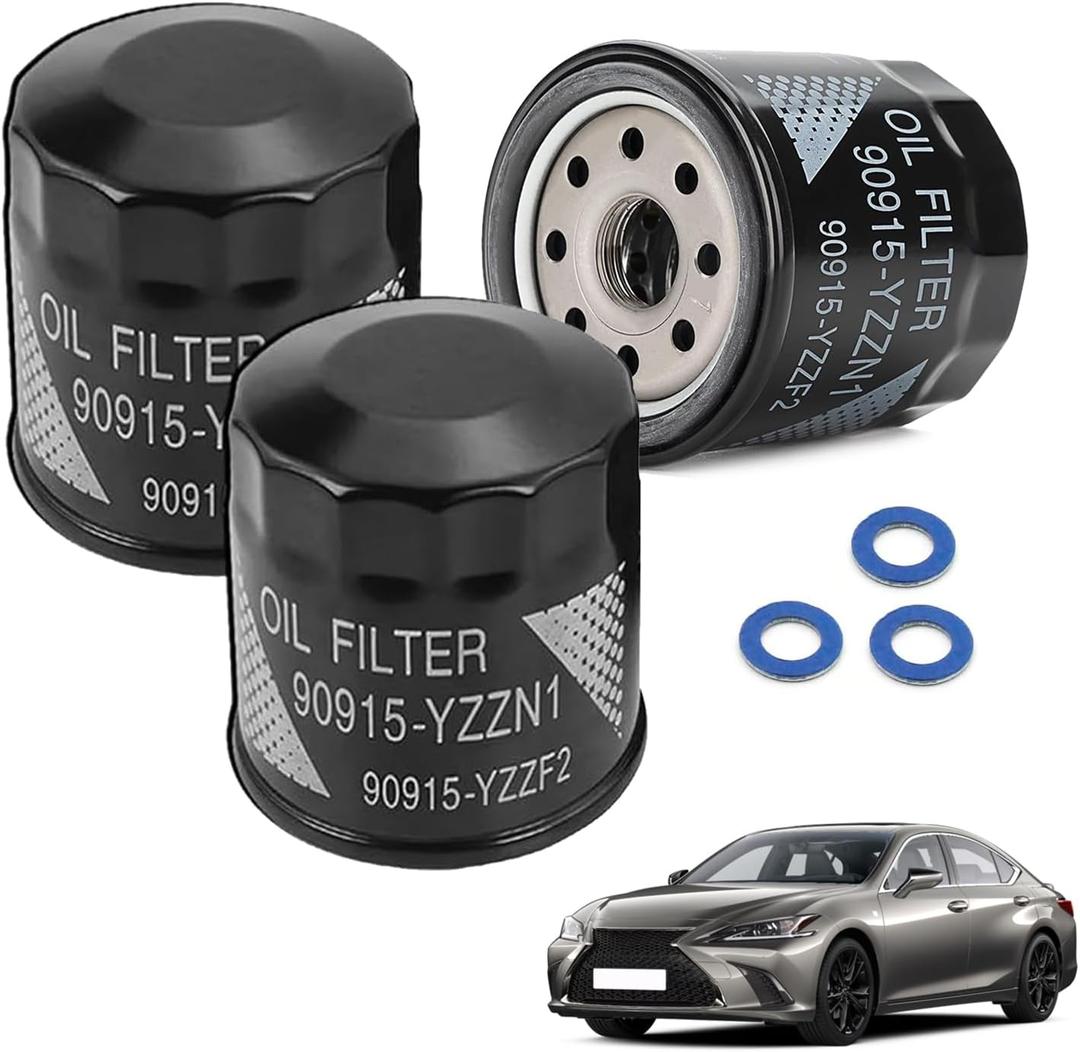 3PCS 90915-YZZN1 Engine Oil Filters with Drain Plug Washers Compatible with Toyota Corolla 1.8L 1993-2021, Camry 2.2L 1992-2001, Prius 1.5L 2001-2009, Yaris 1.5L 2006-2019, Matrix 1.8L 2003-2008