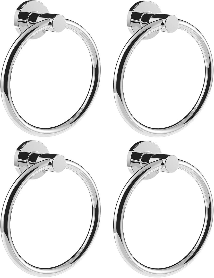 SetSail Towel Holder for Bathroom Wall 4 Packs Towel Ring Stainless Steel Heavy Duty Hand Towel Hanger for Bathroom Screw-in, Mirror Silver