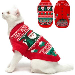 EXPAWLORER Cat Christmas Sweater - Stylish Knitted Christmas Pet Outfit, Soft Clothes for Cats Only, Knitwear Xmas Sweater with Sleeve Warm Apparel, Kitten Clothes for All Cats, Large