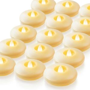 Homemory 24 Pack 3 Flameless Led Floating Candles, 200 Hour Battery Operated Flickering Waterproof Tealights for Cylinder Vases, Centerpieces at Wedding, Party, Pool, Holiday (Ivory Base)