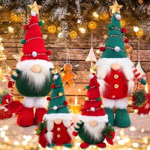 4 Pcs Large Christmas Plush Gnome Decorations Xmas Farmhouse Tiered Tray Tree Decor Nordic Handmade Swedish Tomte Gnomes Xmas Standing Plush for Christmas Tabletop Centerpieces