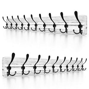 Large Coat Rack Wall Mount – 38.6" Rustic Solid Pine Wood Rack with 10 Heavy Duty Triple Hooks – Coat Hanger Wall Mounted Entryway Organizer for Coats, Towels, Hats – 50lbs Load Capacity - 2 Pack