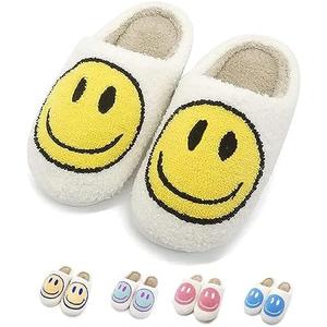 FUUPNN Smile Face Slippers for Girls & Boys, Retro Cute Soft Plush Indoor/Outdoor Shoes, Fuzzy House Lightweight Slippers with Memory Foam Warmth, Non-Slip, White, Unisex-Kids, Children, Size: 12-13 Little Kid