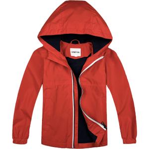 Boys Rain Jackets Lightweight Waterproof Hooded fleece Raincoats Windbreakers for Kids (8-9 Years, Solid Red)