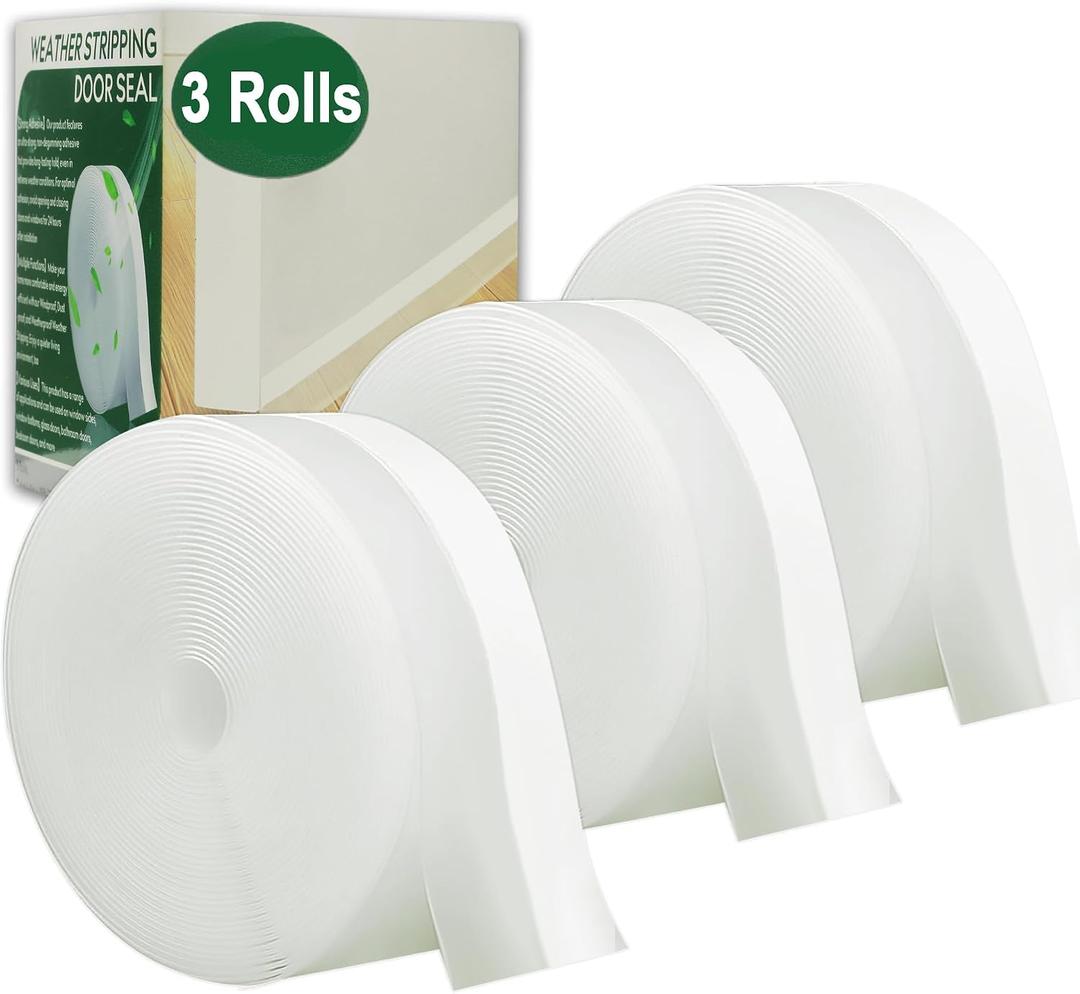 49 Feet Clear Weather Stripping Door Seal, Draft Seal Tape for Doors, Silicone Draft Seal Insulation Tape Strip, Under Door Seal Strip for Window and Door Bottom 3 Rolls Total 49ft (Width 35mm)