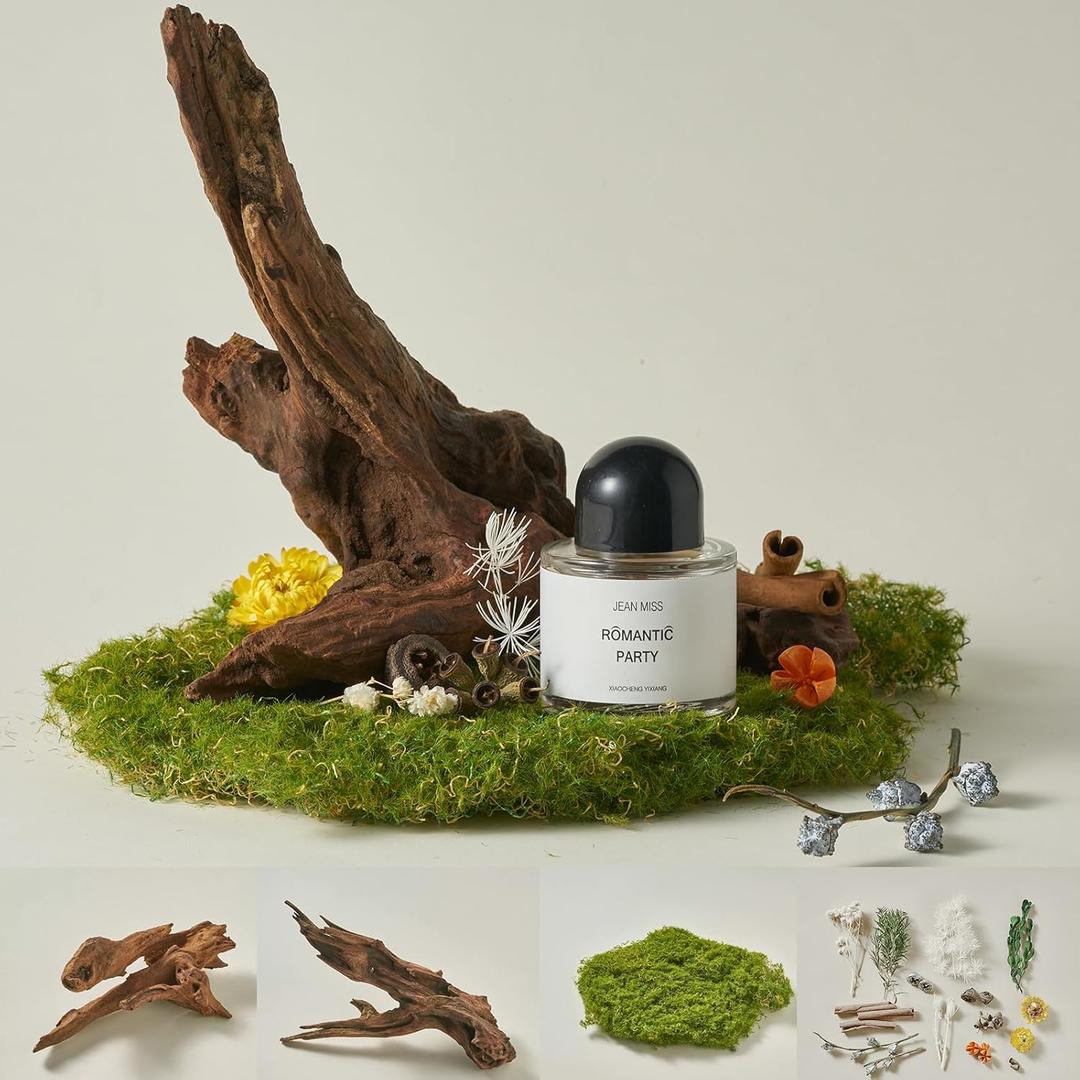 16PCS Original Design Natural Forest Wood Product Photography Background Prop Set, Natural Sunken Wood Imitaion Moss Dried Flowers Landscape Decorations Props for Photoshoot