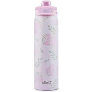 Ello Pop & Fill 22oz Stainless Steel Water Bottle with QuickFill Technology, Double Walled and Vacuum Insulated Metal, Leak Proof Locking Lid, Straw and Chug, Reusable, BPA Free, Blossom Bliss