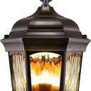 Euri Lighting EHL-130W-MD, Flickering Flame Hanging Lantern, Water Glass, with Integrated Security Light (3000K), Wall Switch Selectable Function, Water Glass, Oil Rubbed Bronze Housing