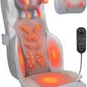 Shiatsu Neck and Back Massage Cushion with Heat - 4D Kneading and Vibration for Muscle Relief, Dual-Neck Design, Adjustable Intensity and Height for Office Chair and Home Use, Grey