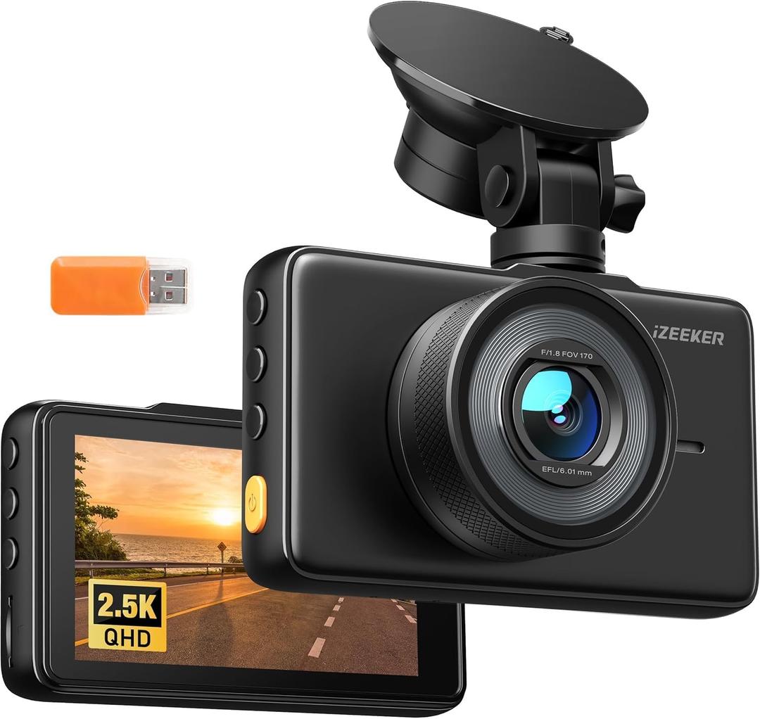 iZEEKER 2.5K Dash Cam, 1440P QHD Car Camera with 3" IPS Display, Night Vision, WDR, 170Wide Angle, Loop Recording, G-Sensor Emergency Recording, 24H Parking Mode, Type C