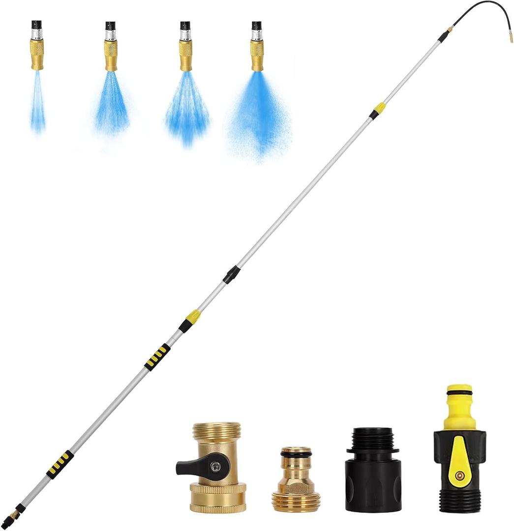 EVCITN 24FT Reach Gutter Cleaner, Gutter Cleaning Tools from the Ground with 3/4" Brass Shut-Off Valve & Bendable 360° Rotating Water Wand, Safe Cleaning for 2-Story Homes