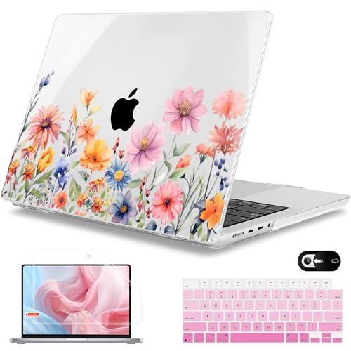 Mektron Case for MacBook Pro 14 inch 2024 2023 2021 Model M4 A3112 A3401 A3185 M3 A2918 A2992 M2 A2779 M1A2442 Pro/Max, Plastic Hard Shell Case Cover for MacBook Pro 14" with Touch ID, Floral P165