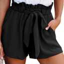 Dokotoo Womens Casual Summer 2024 Ruffle Belted Elastic Waist Shorts with Pockets (Small, Black)